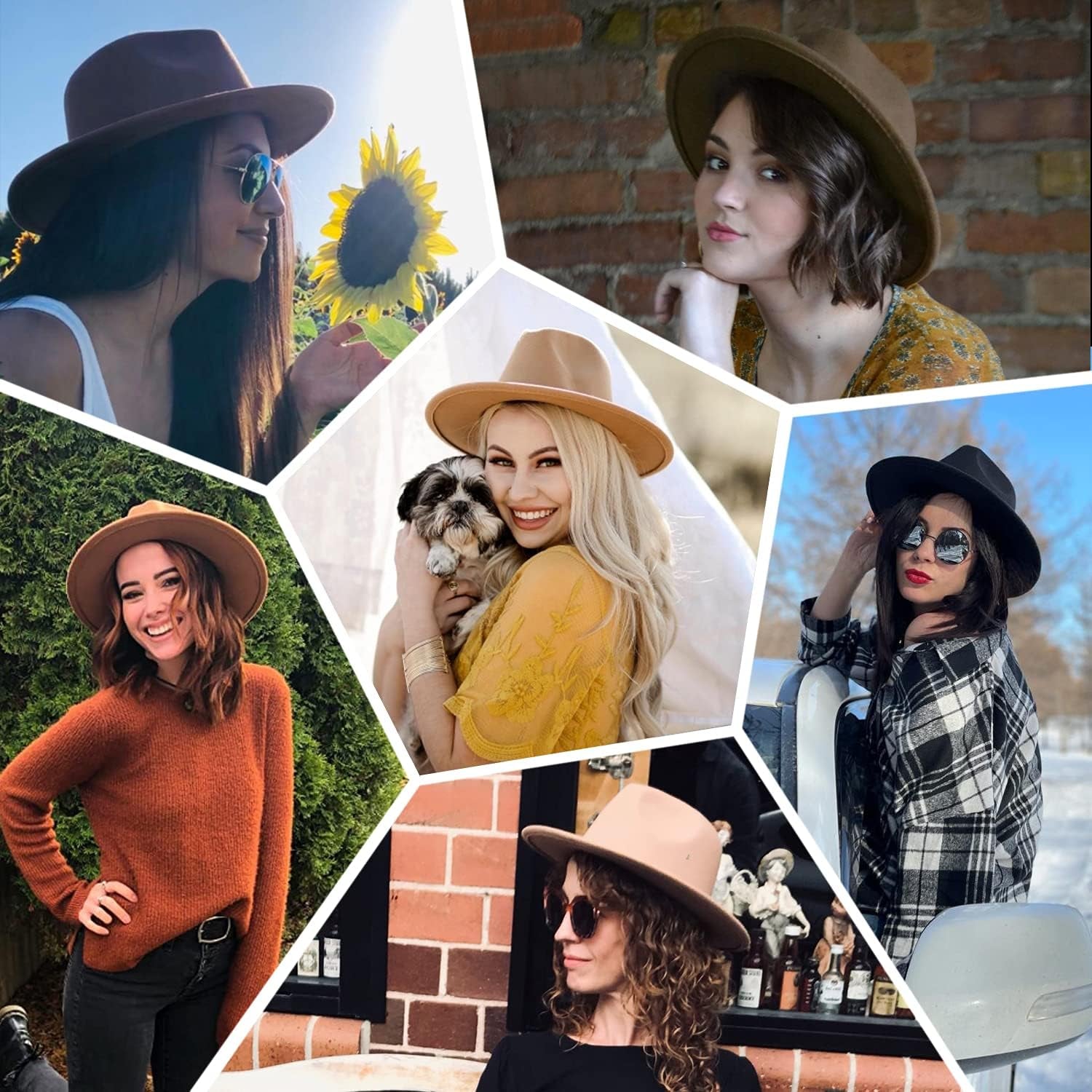 2 Pack Women Classic Wool Fedora Hat with Belt Buckle Wide Brim Felt Panama Hat